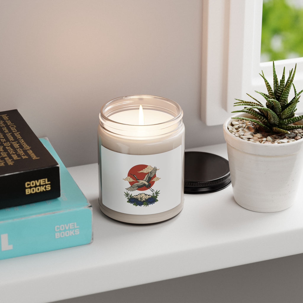 Swallow & Mountain Tattoo Candle, Soy Jar Candle | Traditional Flash Floral