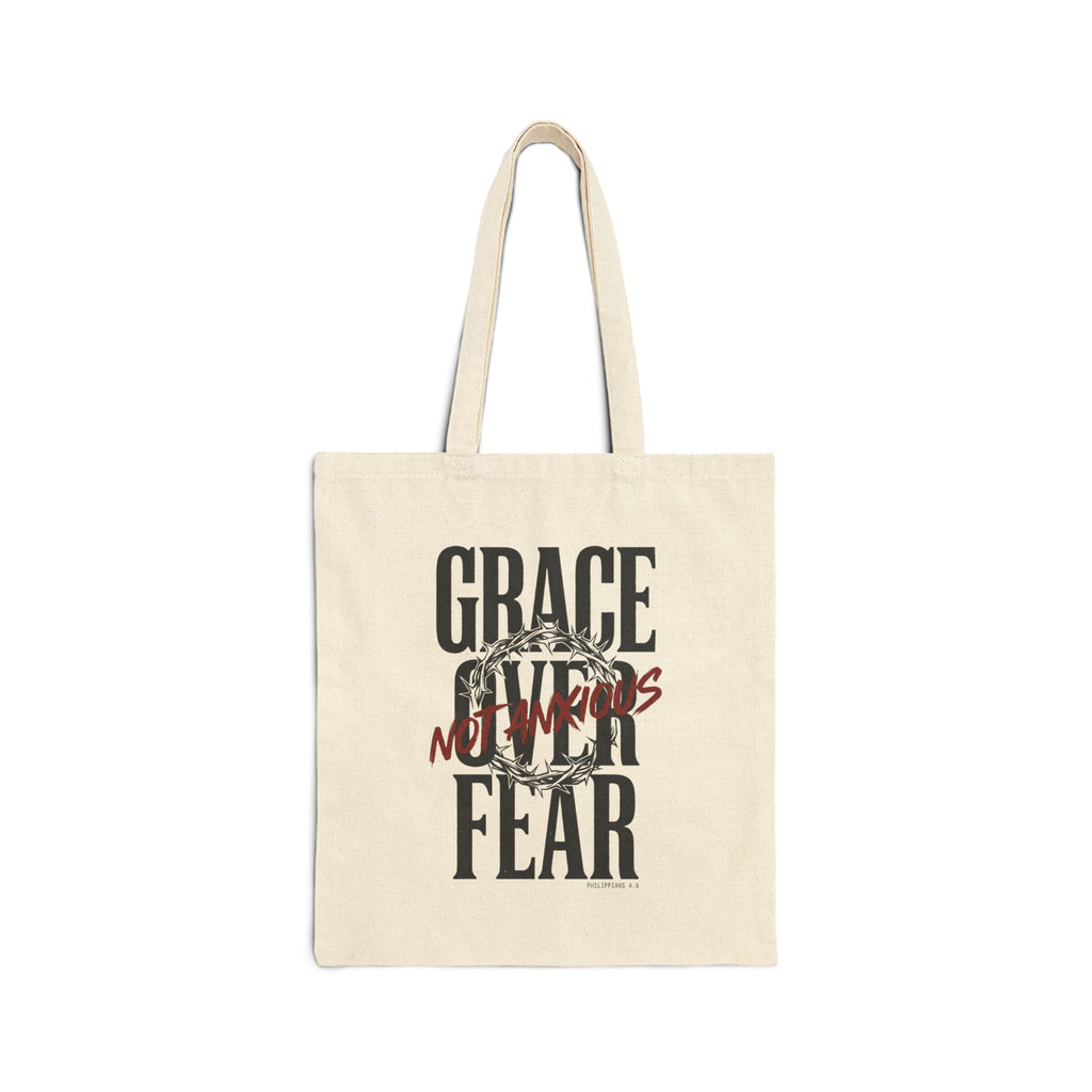 Grace Over Fear Tote | Christian Streetwear, Distressed Scripture Typography