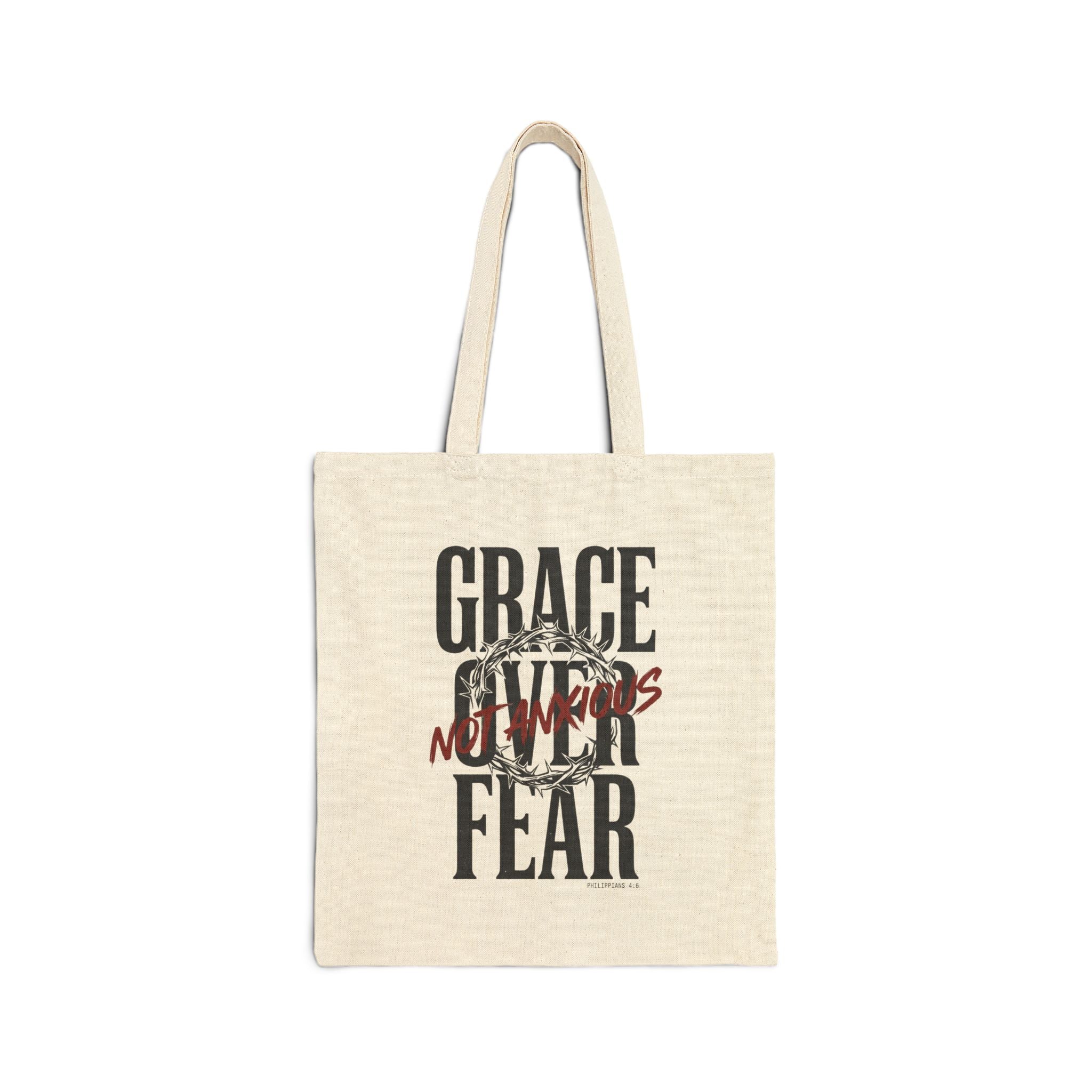 Grace Over Fear Tote | Christian Streetwear, Distressed Scripture Typography