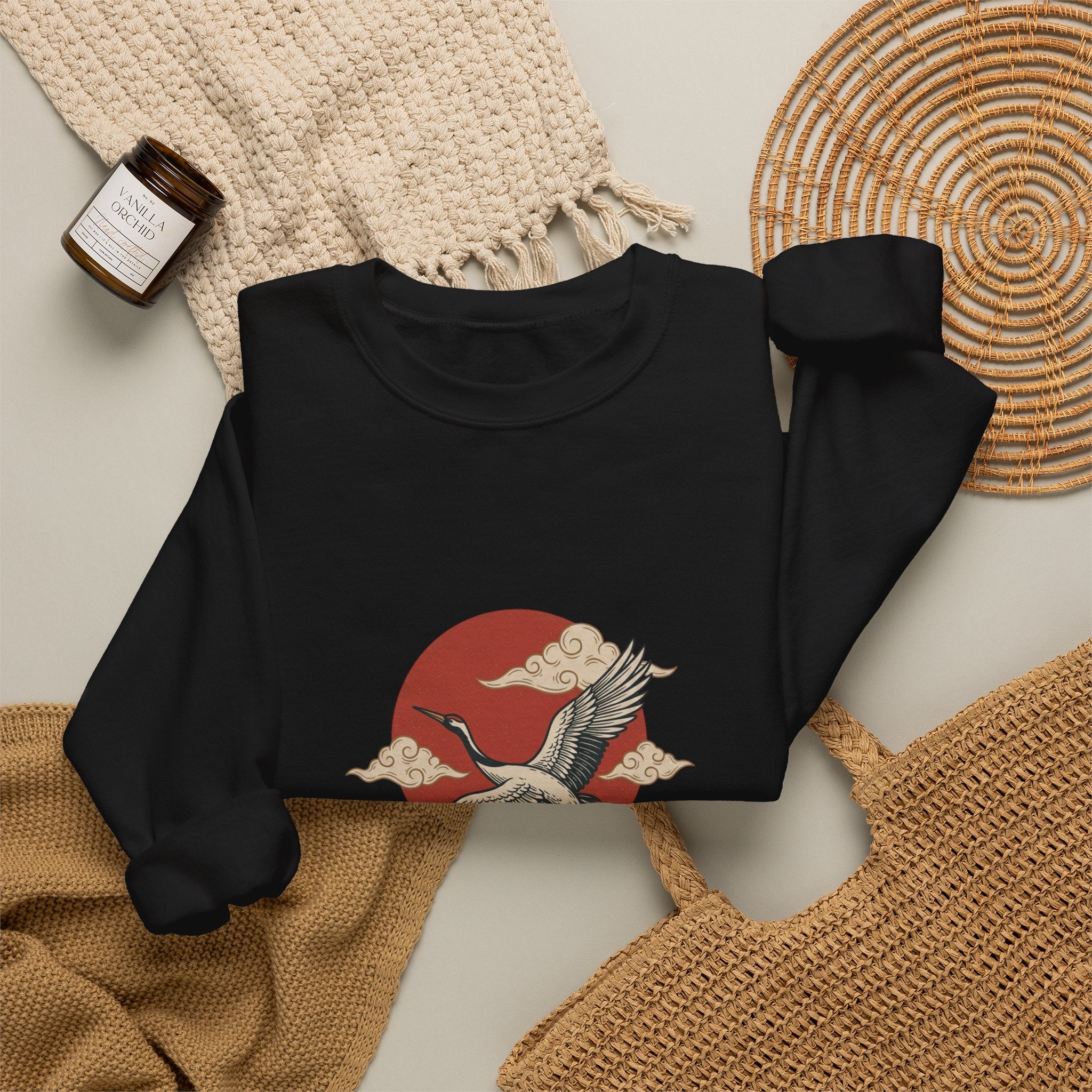 Flying Crane Traditional Tattoo Sweatshirt | Vintage Flash, Limited Palette