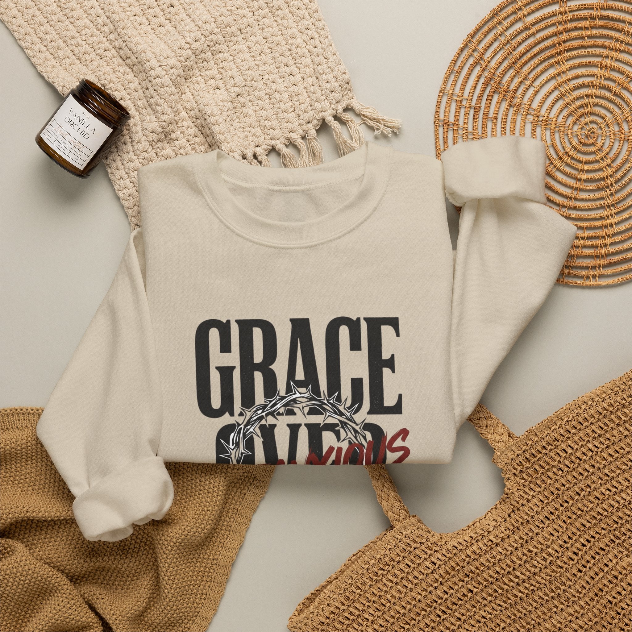 Grace Over Fear Sweatshirt | Christian Streetwear, Scripture Crown of Thorns