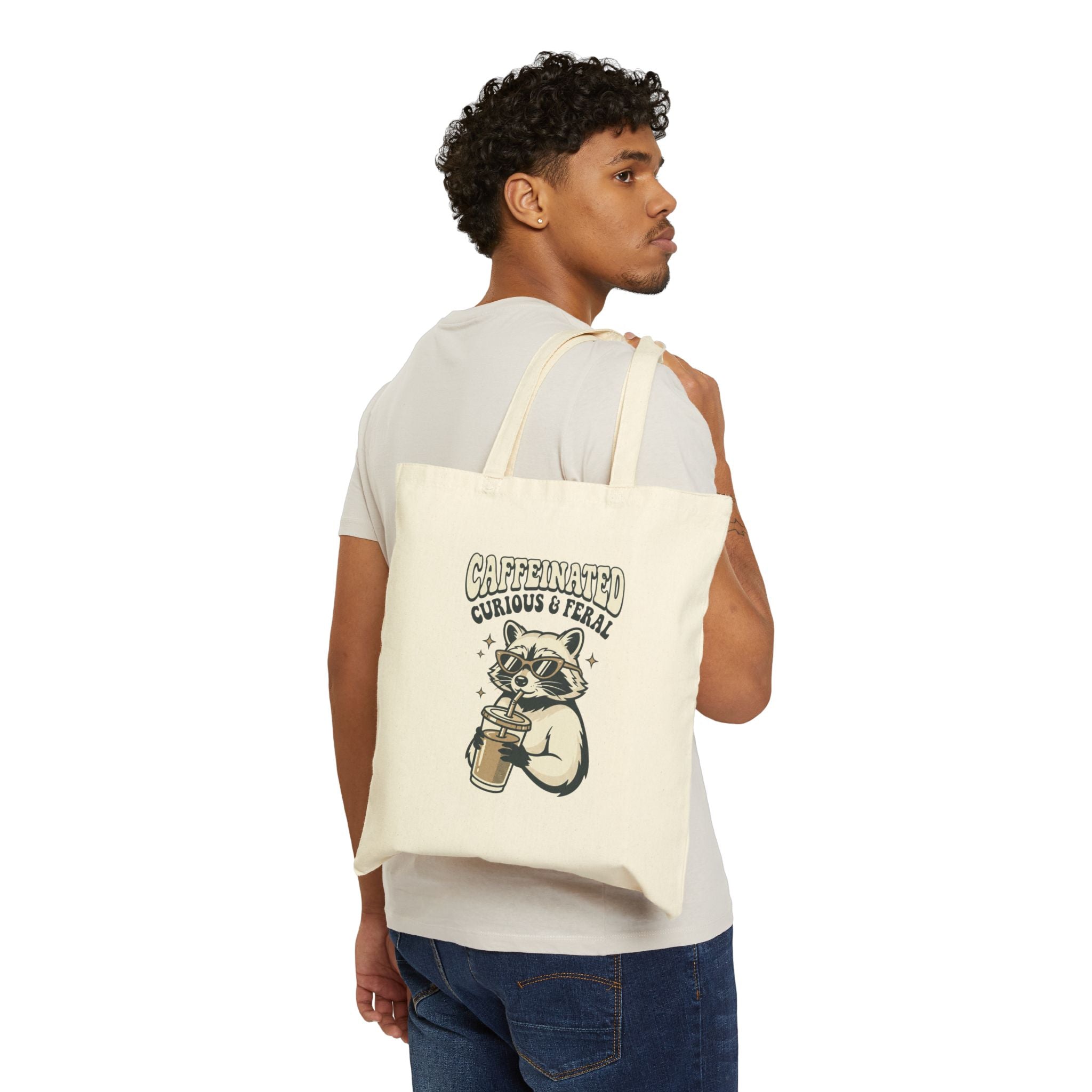 Caffeinated Curious & Feral Raccoon Tote | Feral Raccoon Aesthetic, Celestial Wilderness