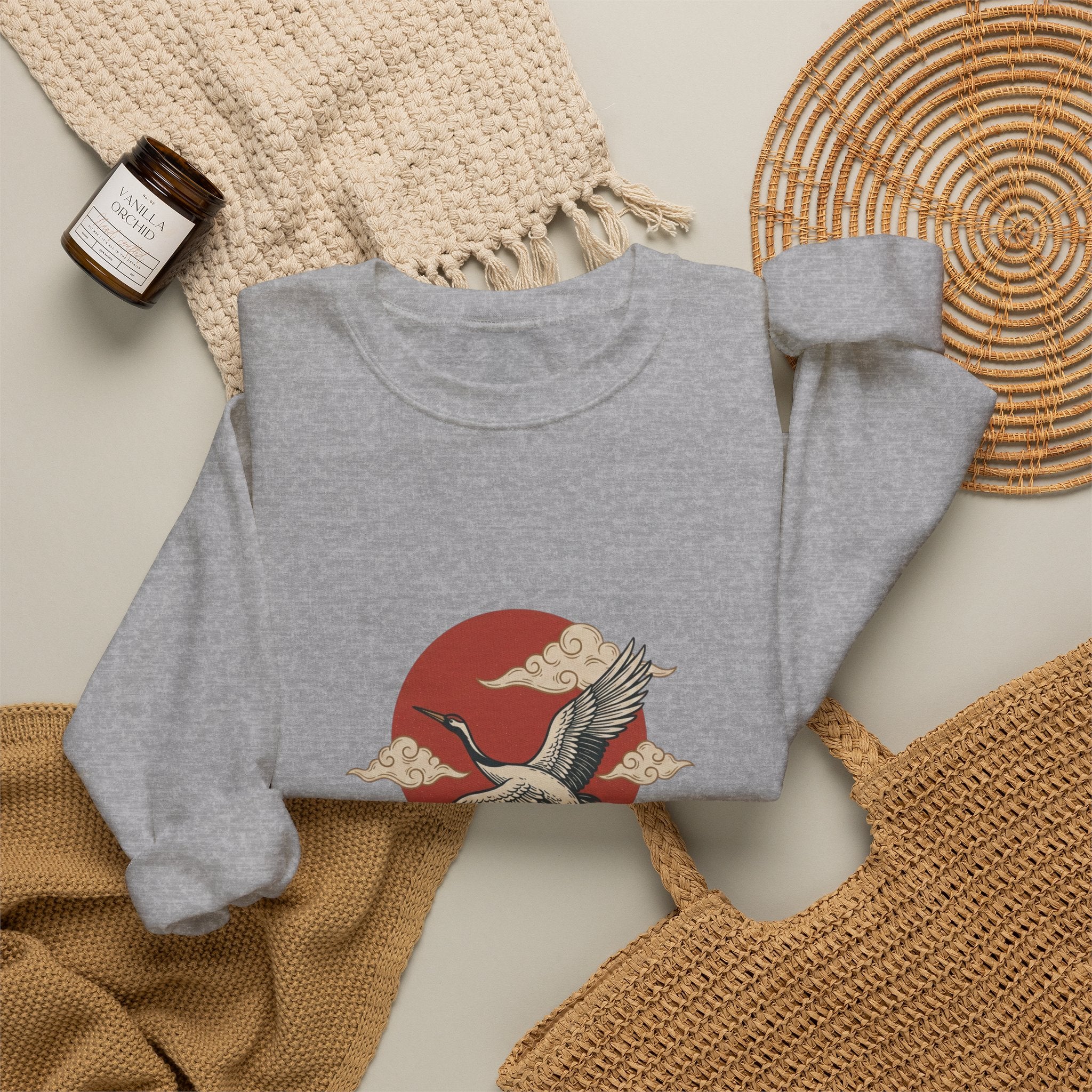 Flying Crane Traditional Tattoo Sweatshirt | Vintage Flash, Limited Palette