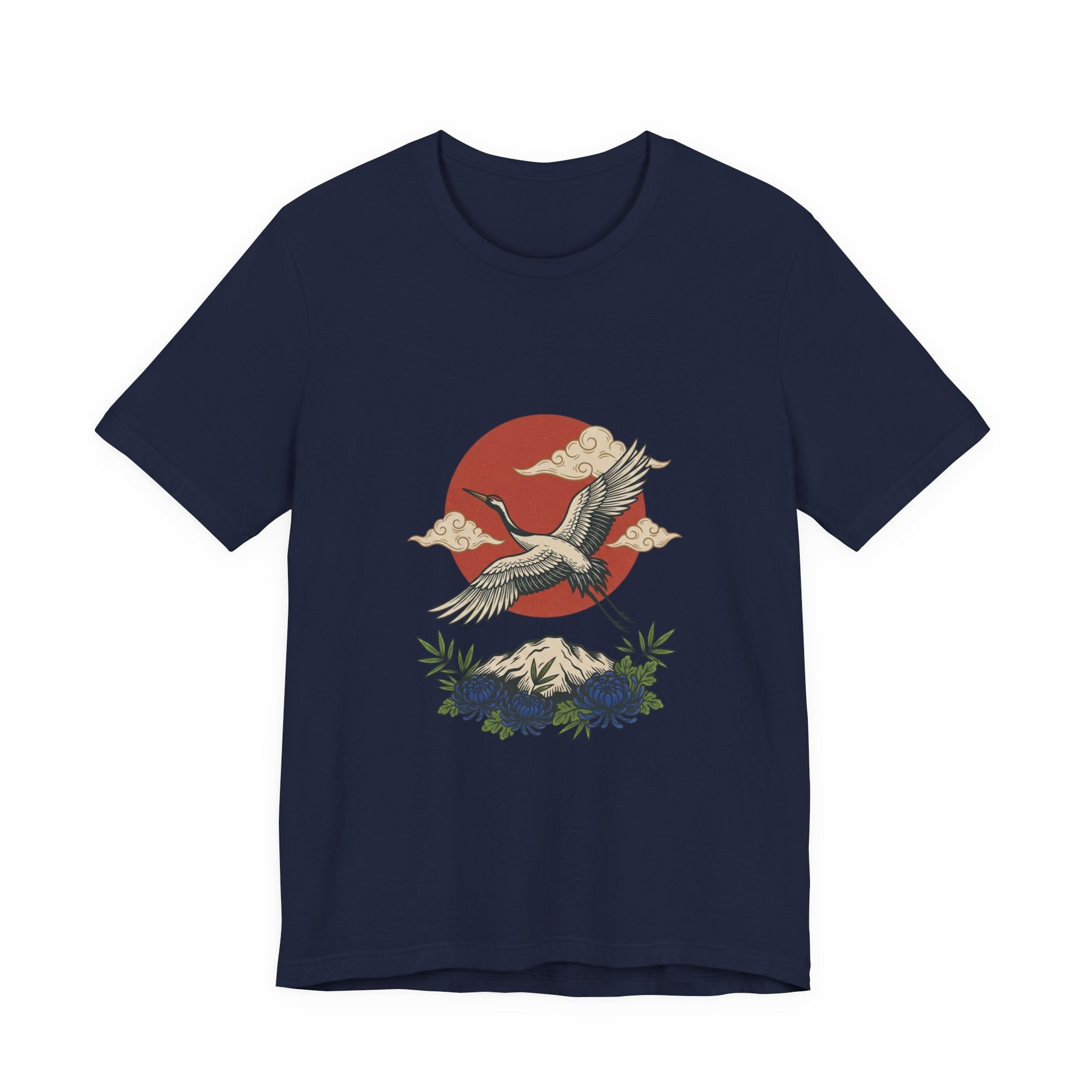 Crane Over Mount Fuji T-Shirt | Traditional Tattoo-Inspired, Japanese Flash