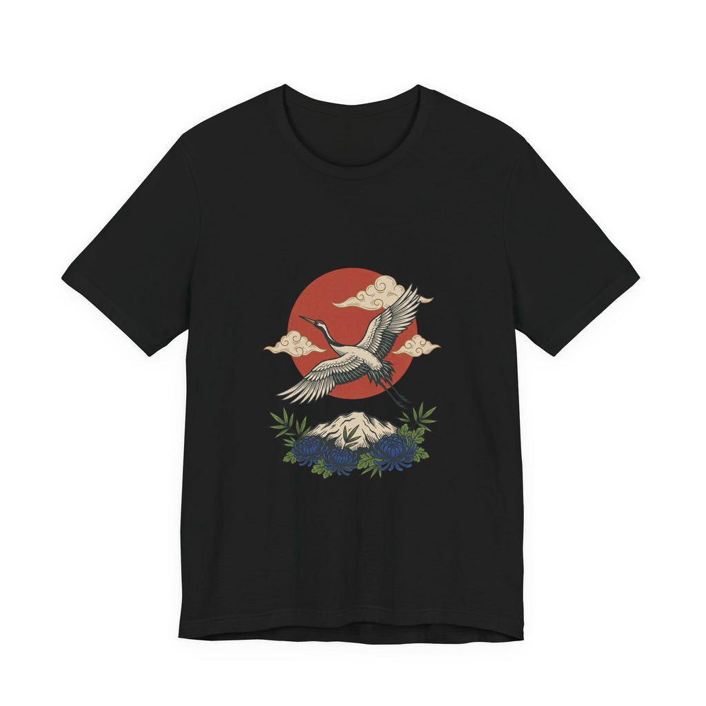 Crane Over Mount Fuji T-Shirt | Traditional Tattoo-Inspired, Japanese Flash