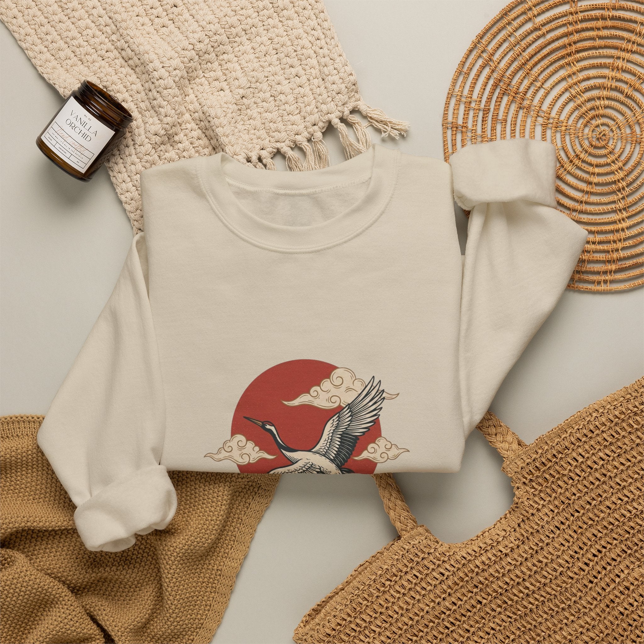 Flying Crane Traditional Tattoo Sweatshirt | Vintage Flash, Limited Palette