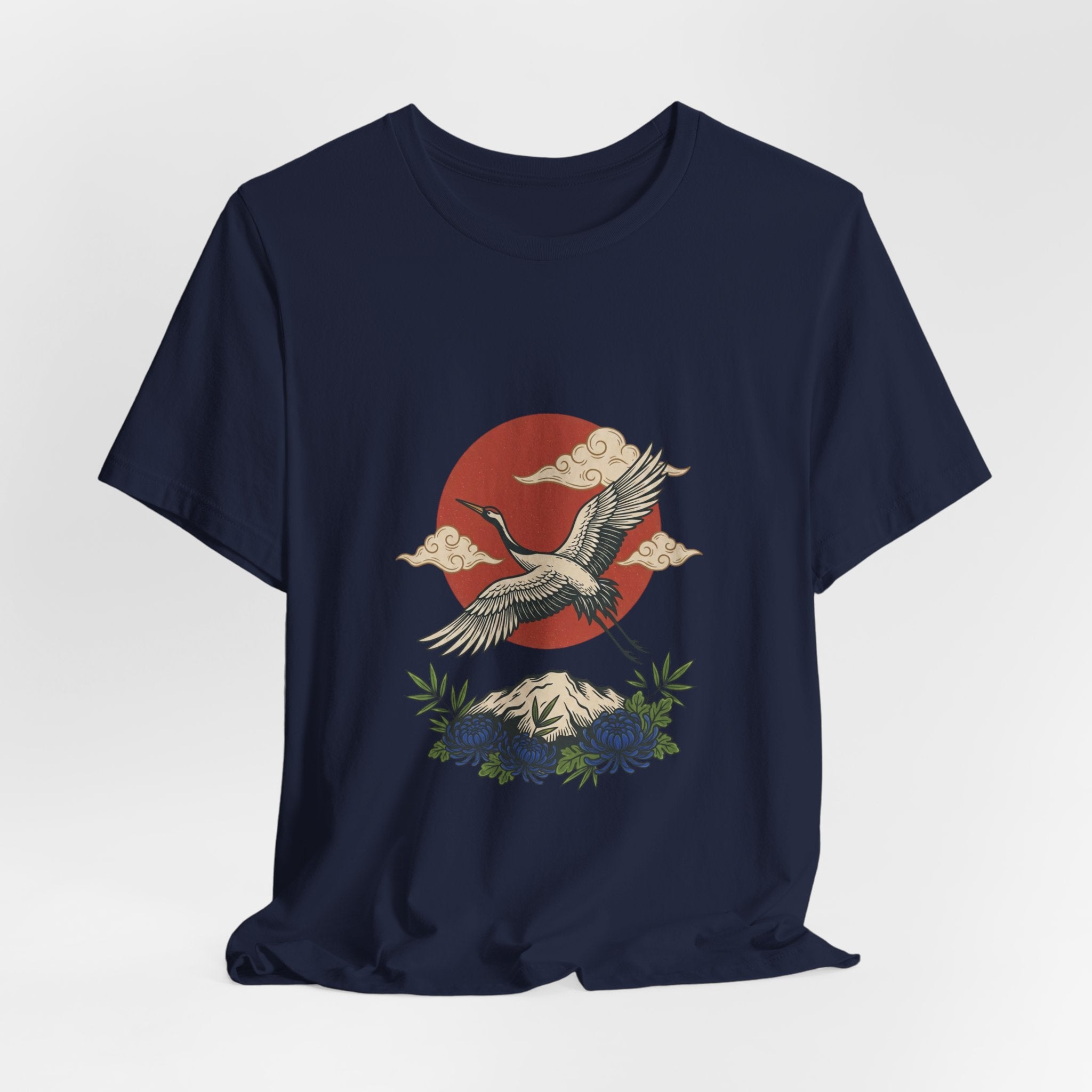 Crane Over Mount Fuji T-Shirt | Traditional Tattoo-Inspired, Japanese Flash