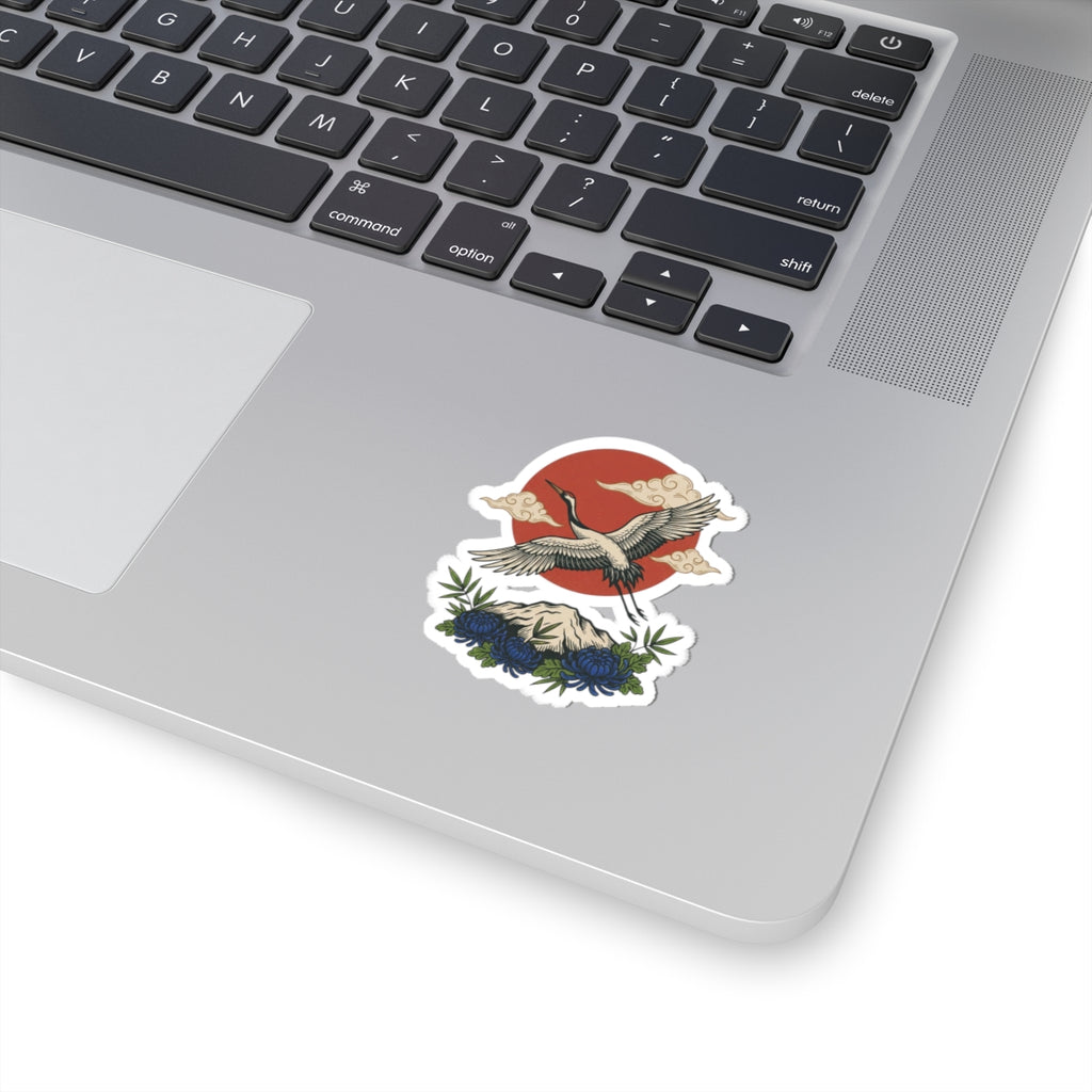 Crane & Mount Fuji Sticker | Traditional Tattoo Flash, Floral Banner