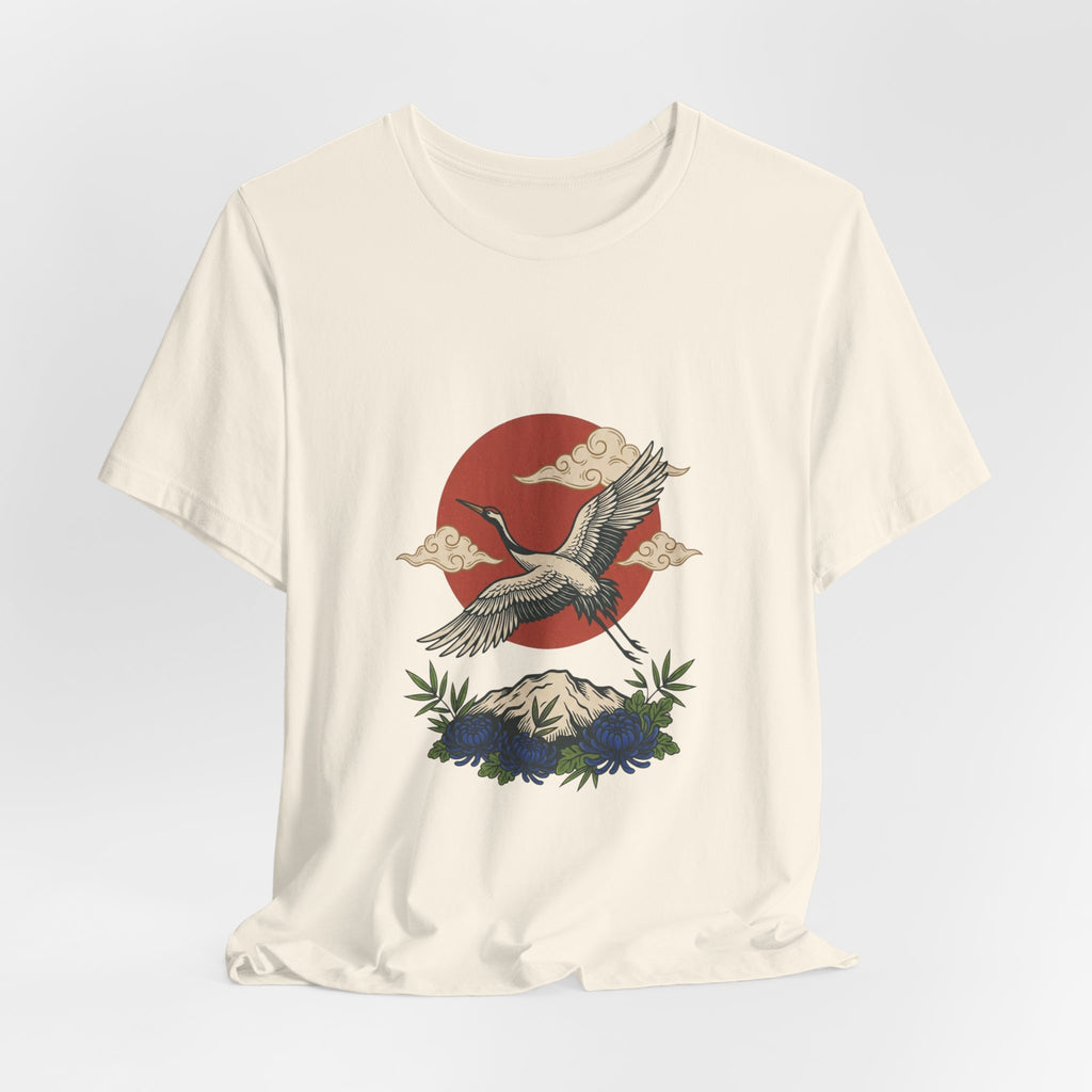 Crane Over Mount Fuji T-Shirt | Traditional Tattoo-Inspired, Japanese Flash
