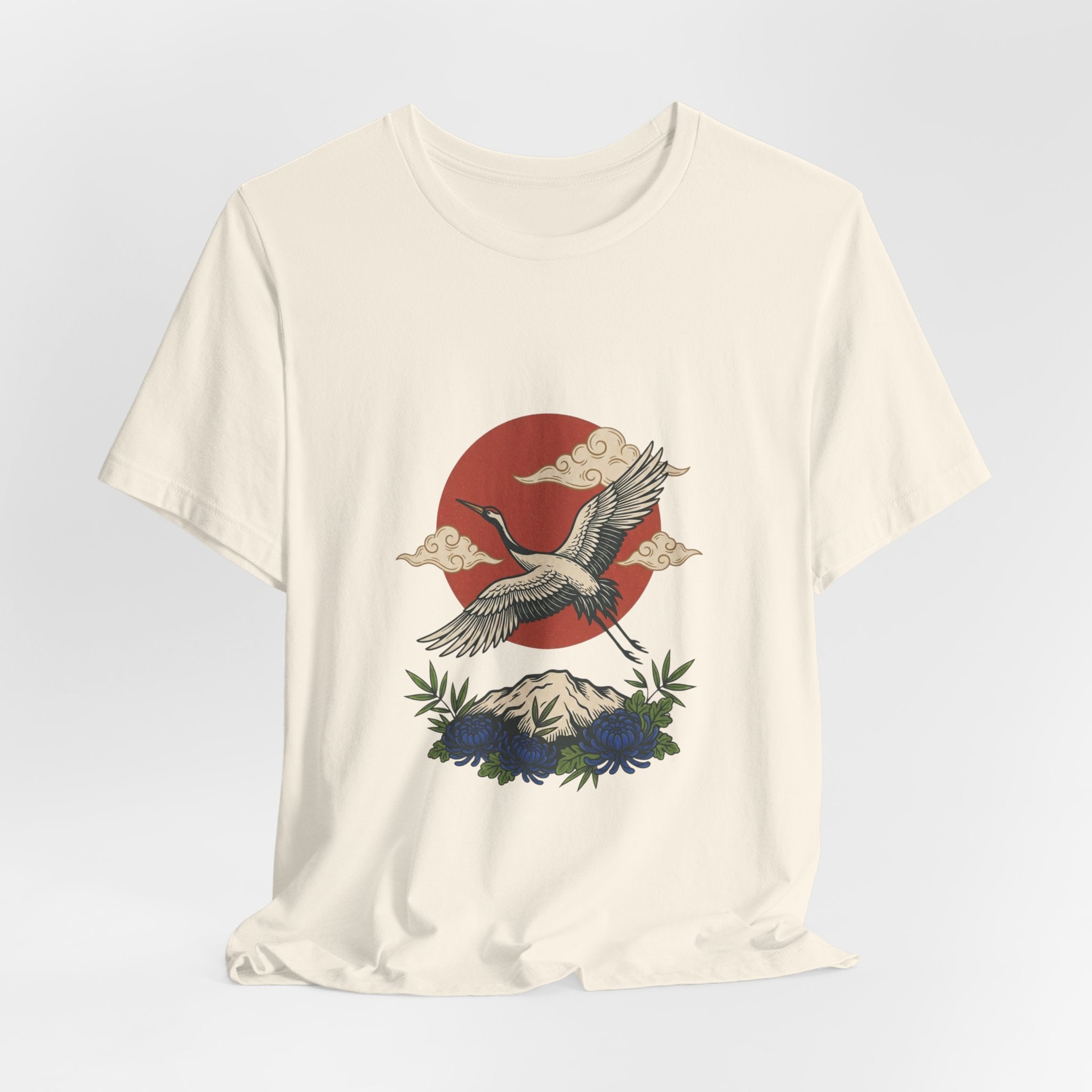 Crane Over Mount Fuji T-Shirt | Traditional Tattoo-Inspired, Japanese Flash