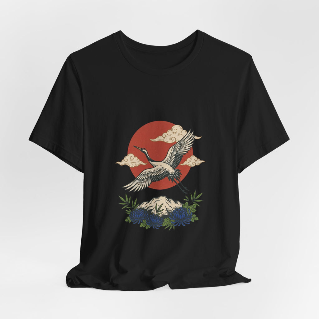 Crane Over Mount Fuji T-Shirt | Traditional Tattoo-Inspired, Japanese Flash