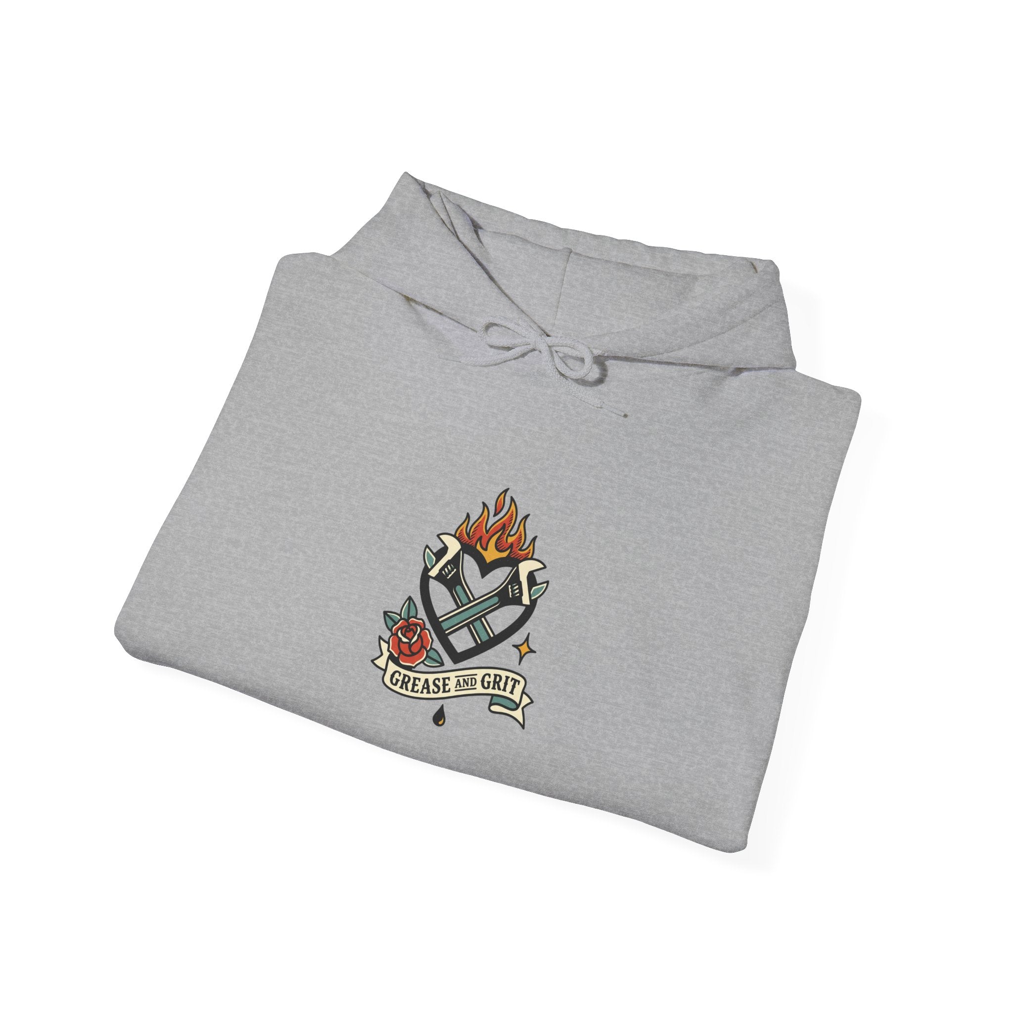 Flaming Dagger Crest Hoodie | Traditional Tattoo-Style, Banner & Roses