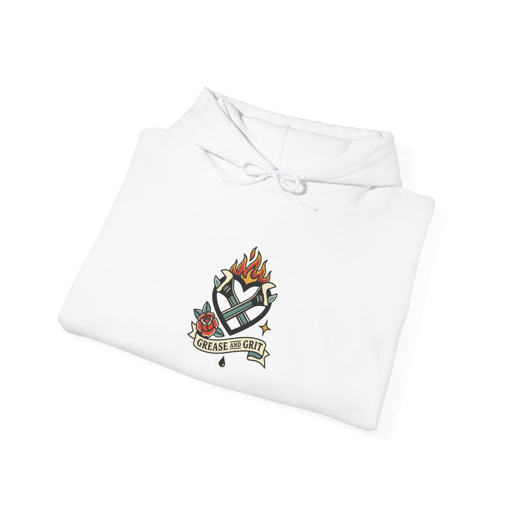 Flaming Dagger Crest Hoodie | Traditional Tattoo-Style, Banner & Roses