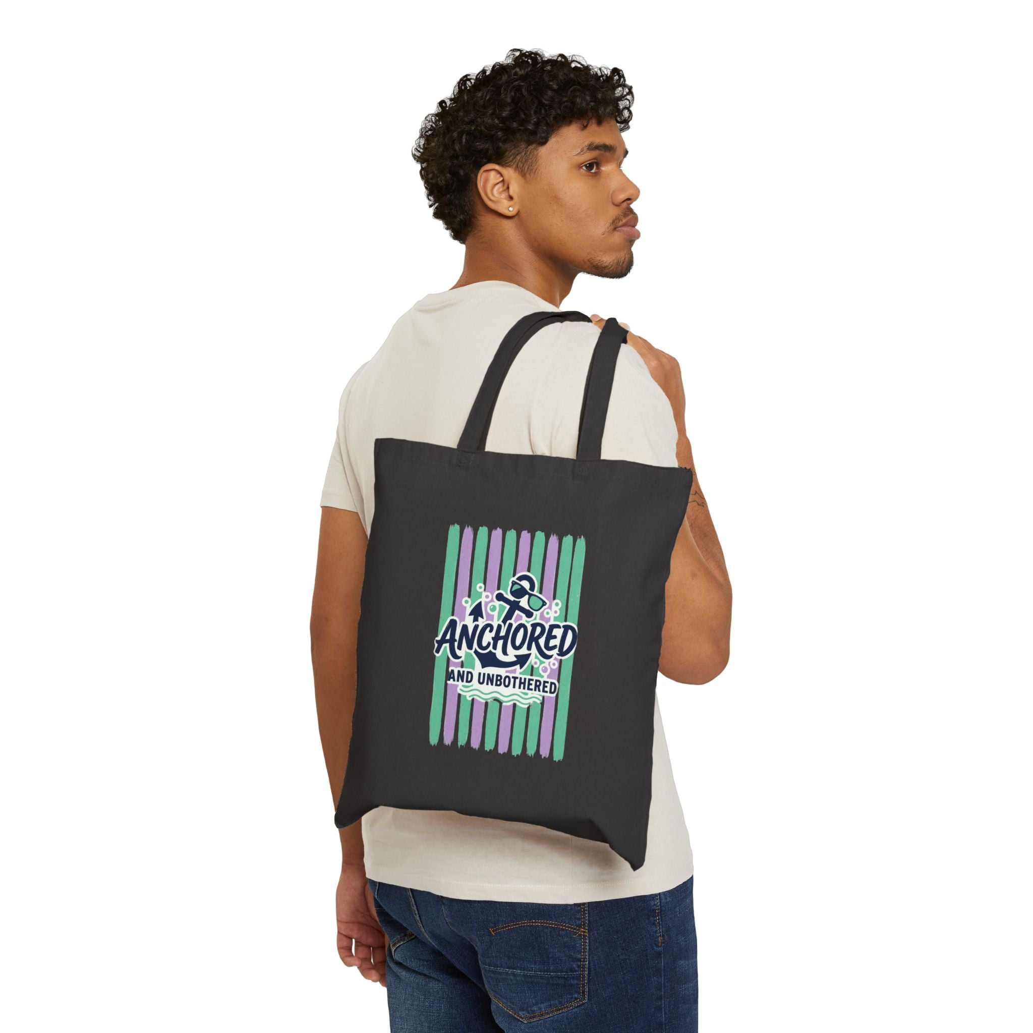 Anchored and Unbothered Tote | Cruise Vacation, Nautical Stripe Print