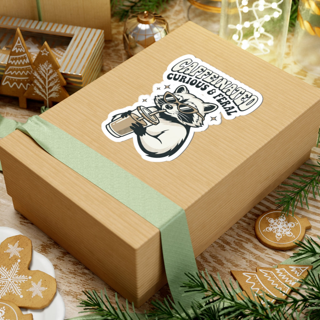Caffeinated Curious & Feral Raccoon Sticker | Feral Raccoon Aesthetic, Celestial Wilderness