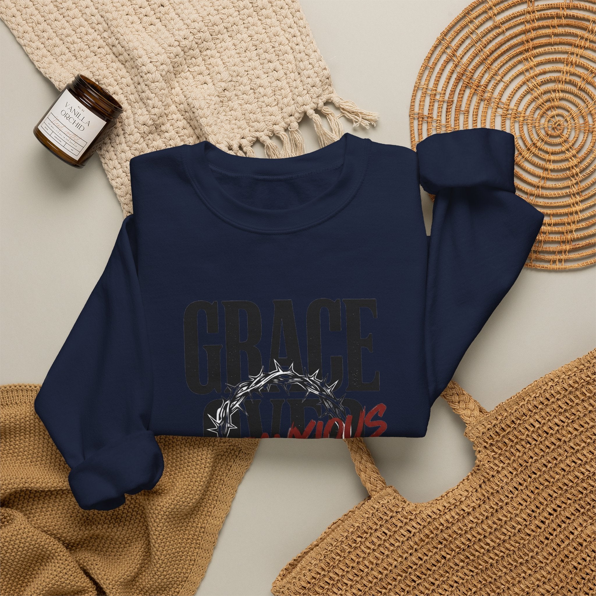 Grace Over Fear Sweatshirt | Christian Streetwear, Scripture Crown of Thorns