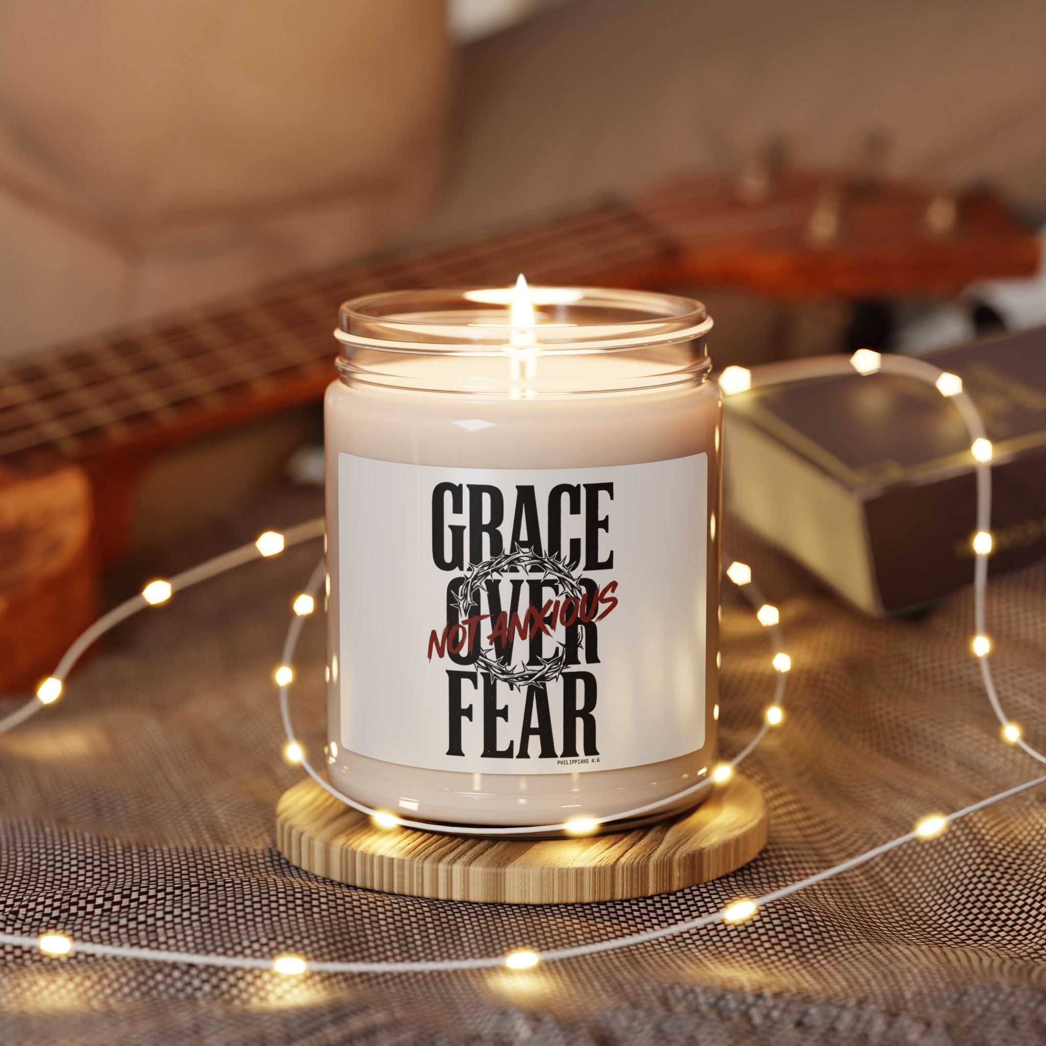 Grace Not Fear Candle | Christian Streetwear Style, Distressed Typography