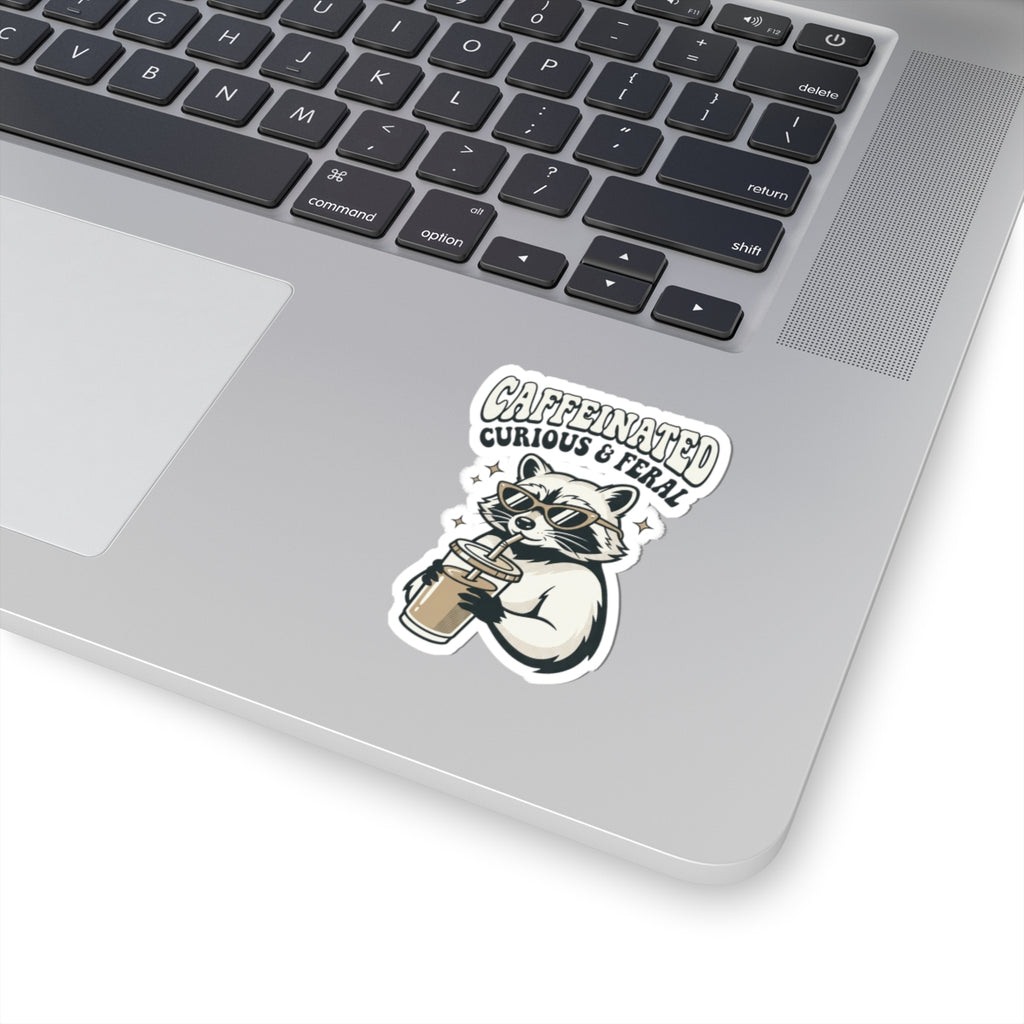 Caffeinated Curious & Feral Raccoon Sticker | Feral Raccoon Aesthetic, Celestial Wilderness