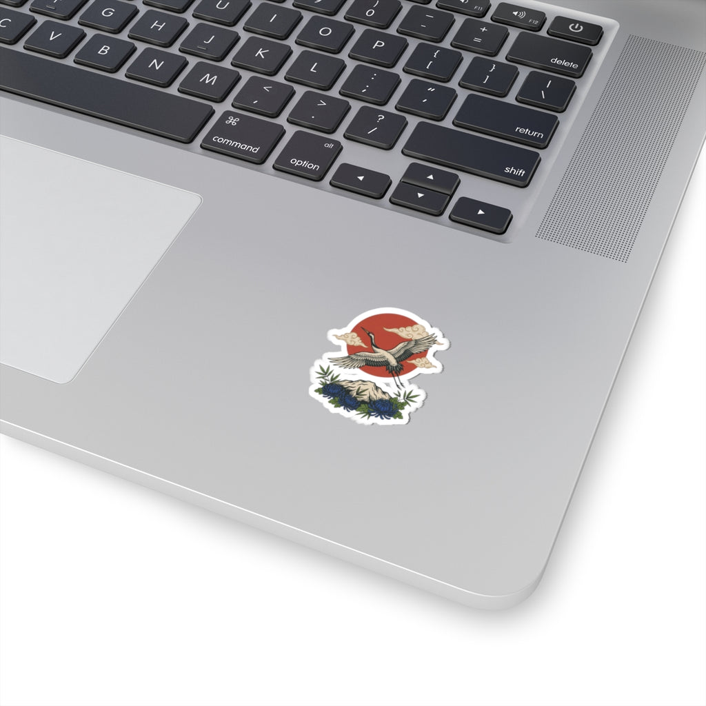 Crane & Mount Fuji Sticker | Traditional Tattoo Flash, Floral Banner