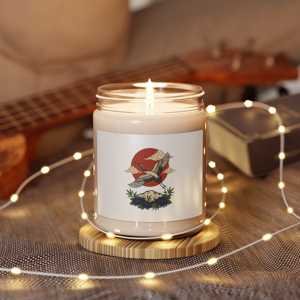 Swallow & Mountain Tattoo Candle, Soy Jar Candle | Traditional Flash Floral