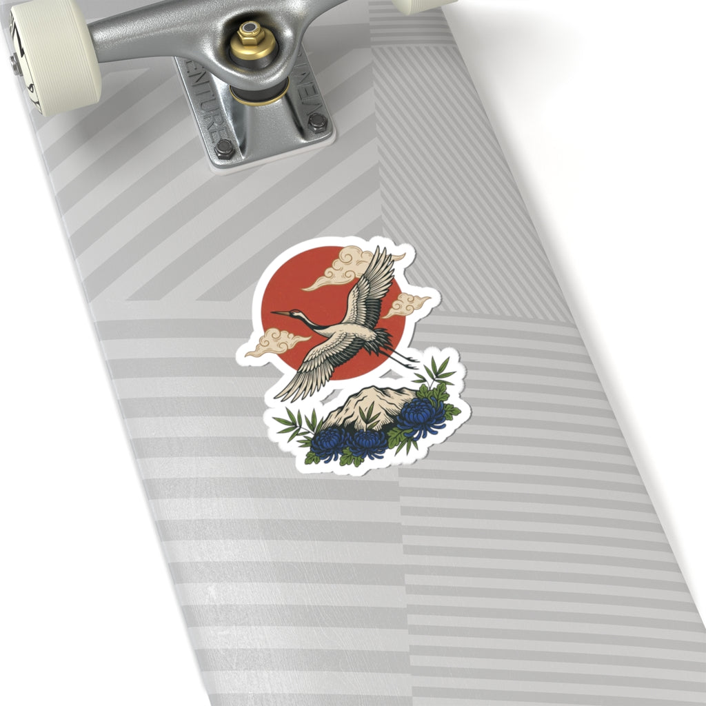 Crane & Mount Fuji Sticker | Traditional Tattoo Flash, Floral Banner