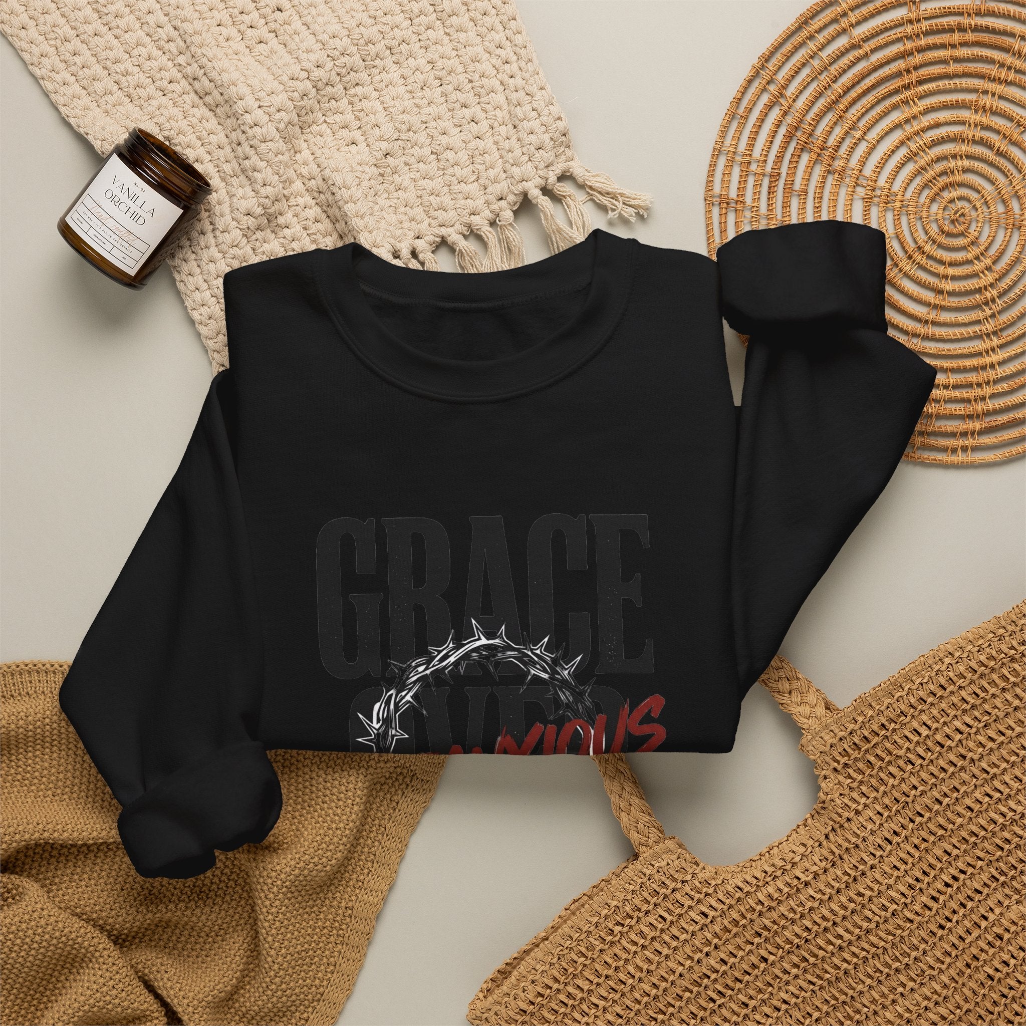 Grace Over Fear Sweatshirt | Christian Streetwear, Scripture Crown of Thorns