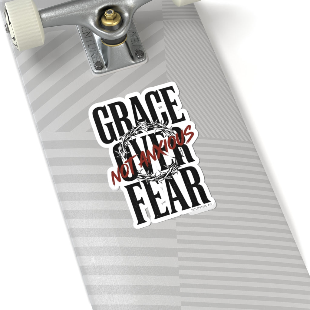 Grace Not Anxious Sticker | Christian Streetwear, Scripture Philippians 4:6, Thorn Crown Graphic