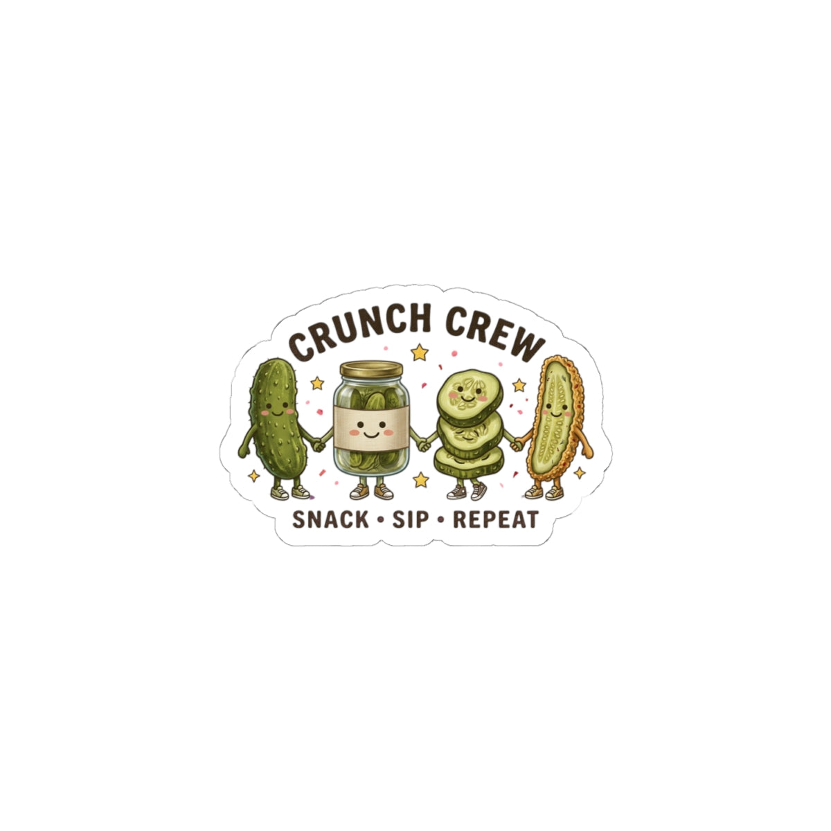 Crunch Crew Pickle Sticker | Cute Retro Pickles, Snack Sip Repeat Kiss-Cut