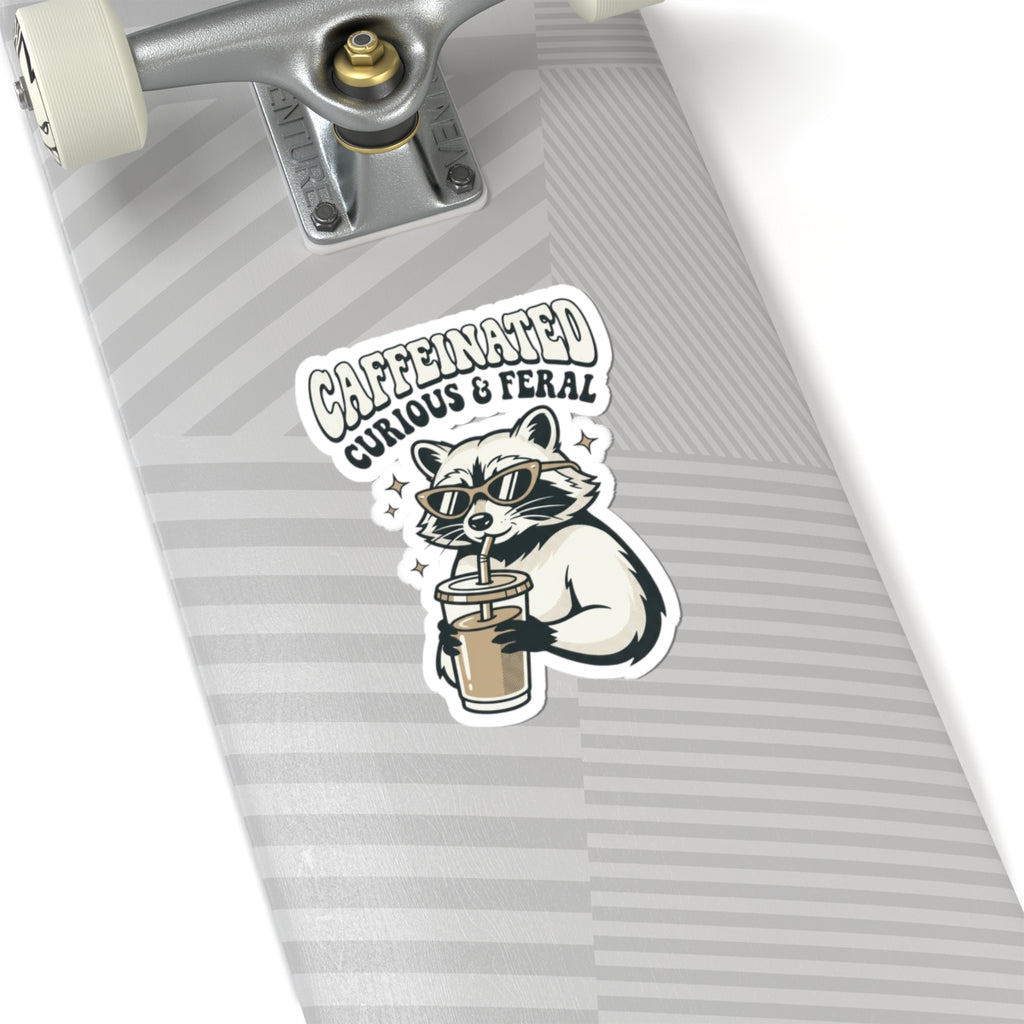 Caffeinated Curious & Feral Raccoon Sticker | Feral Raccoon Aesthetic, Celestial Wilderness