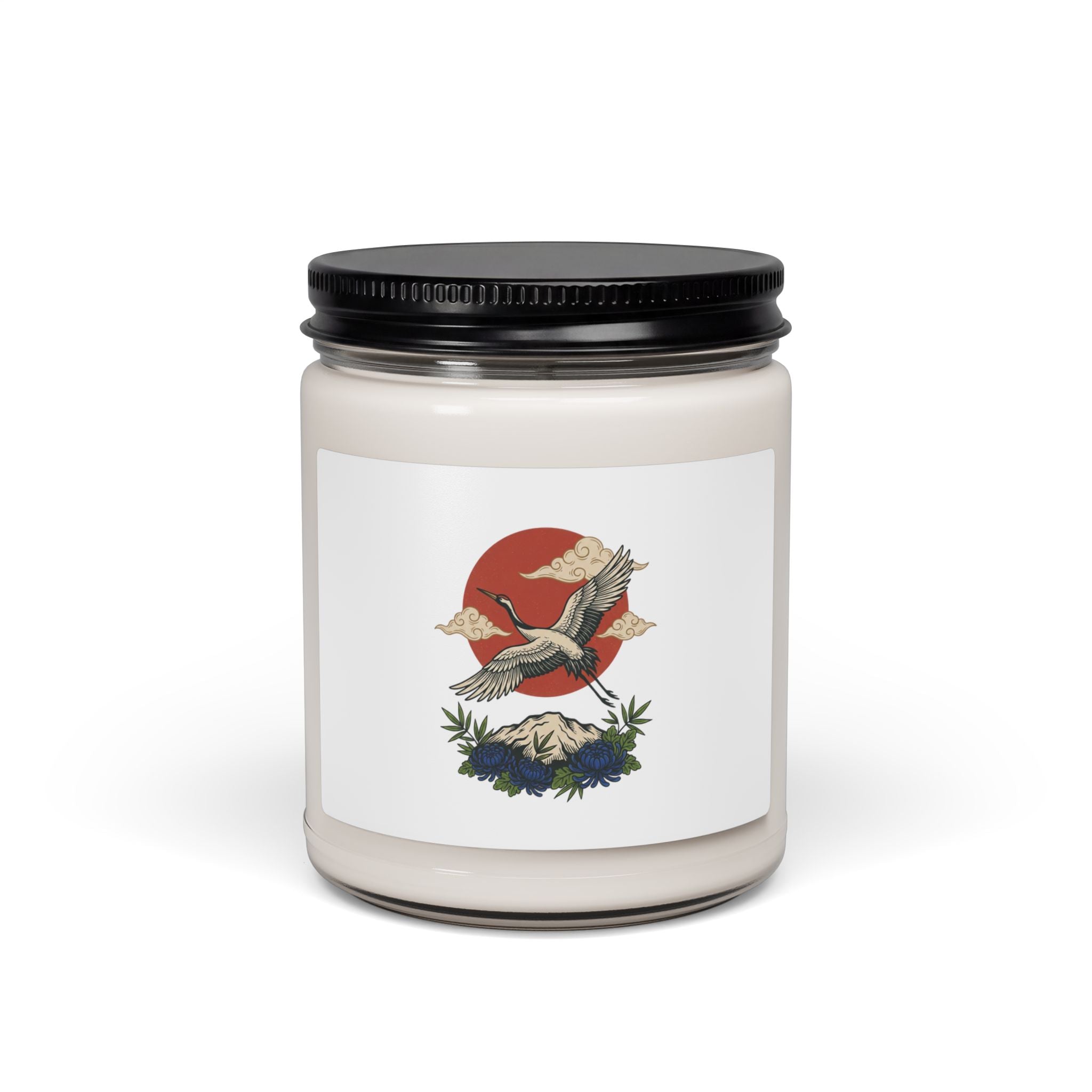 Swallow & Mountain Tattoo Candle, Soy Jar Candle | Traditional Flash Floral