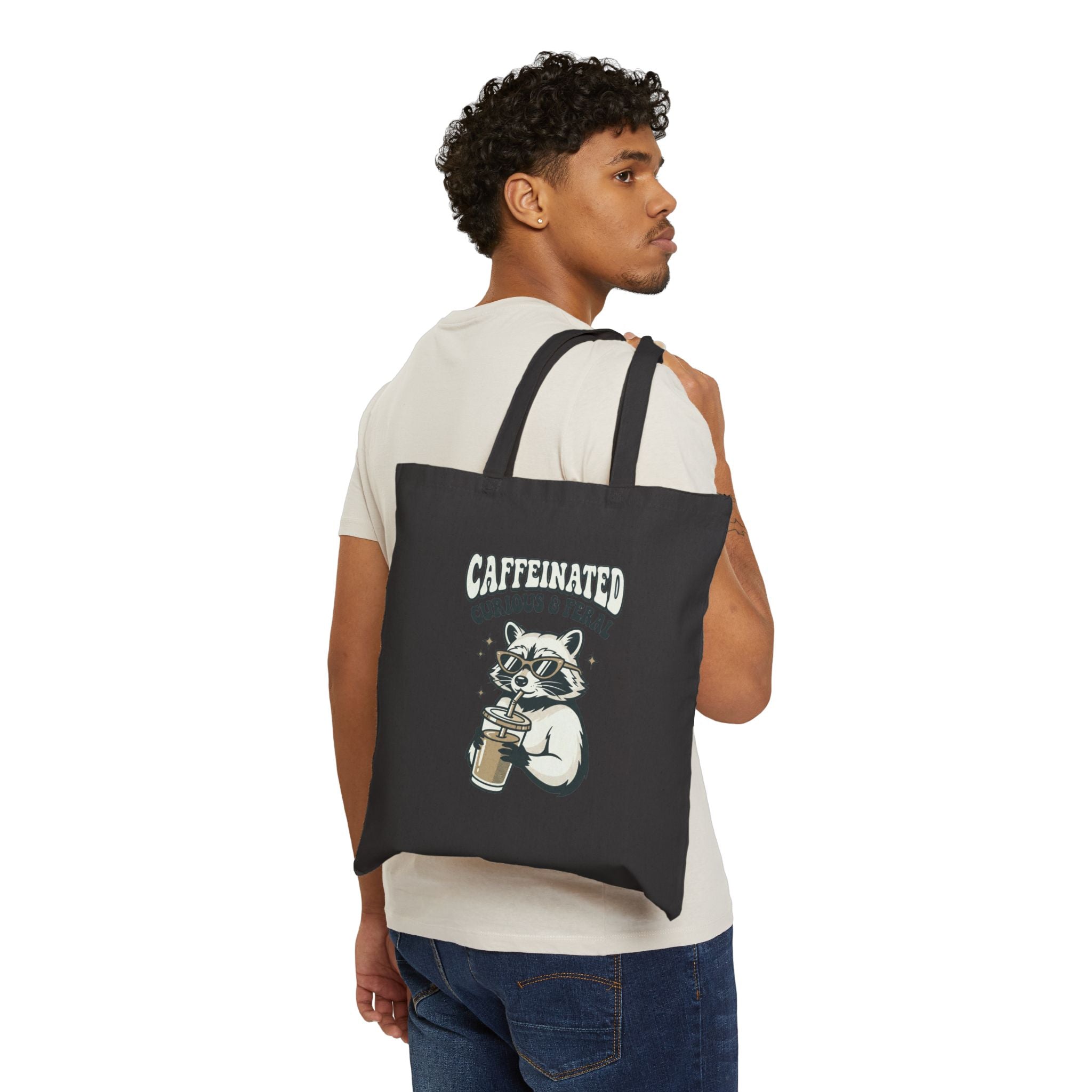Caffeinated Curious & Feral Raccoon Tote | Feral Raccoon Aesthetic, Celestial Wilderness
