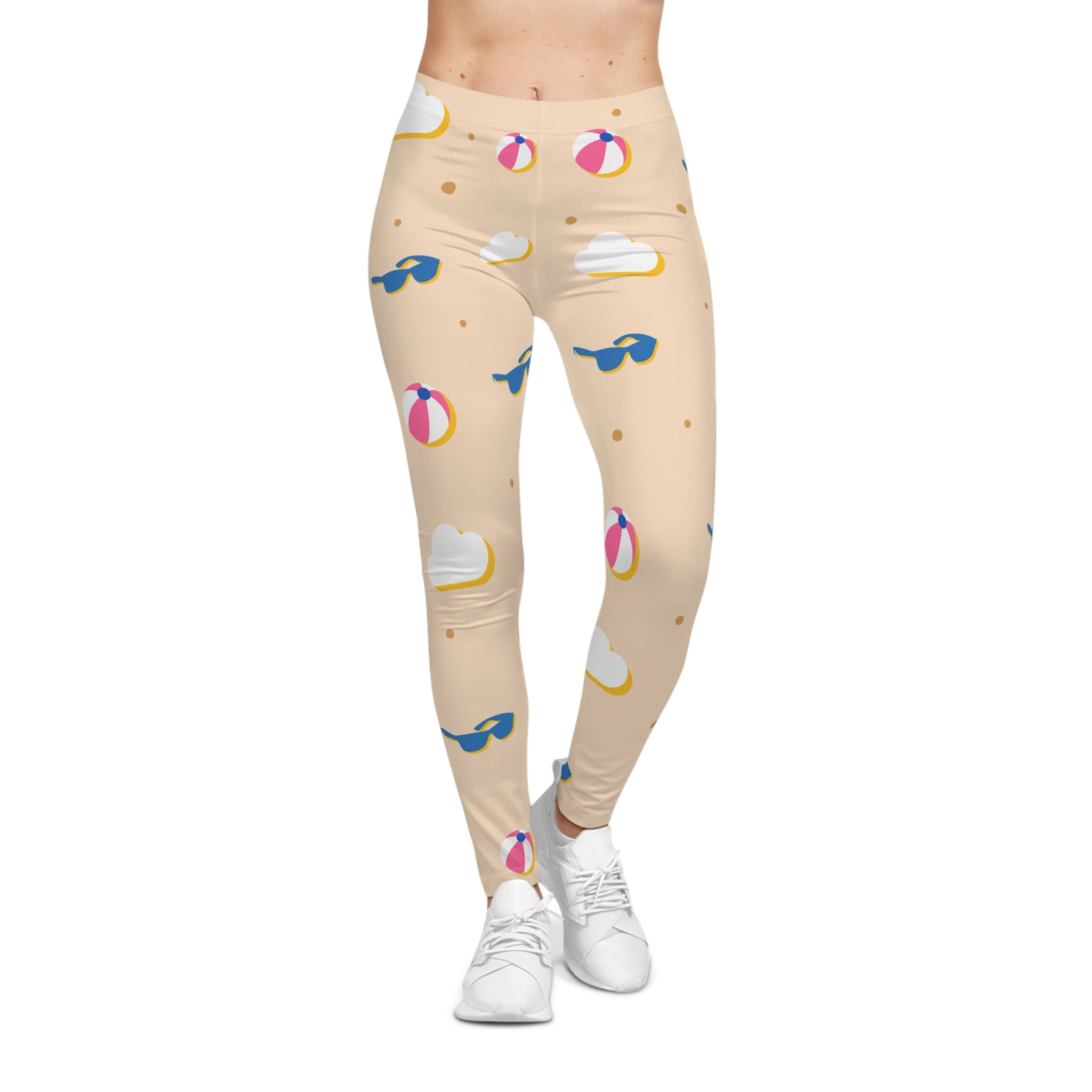 NDR™ Beach Ball & Sunglasses Leggings — Women's Summer Beach Pattern Leggings
