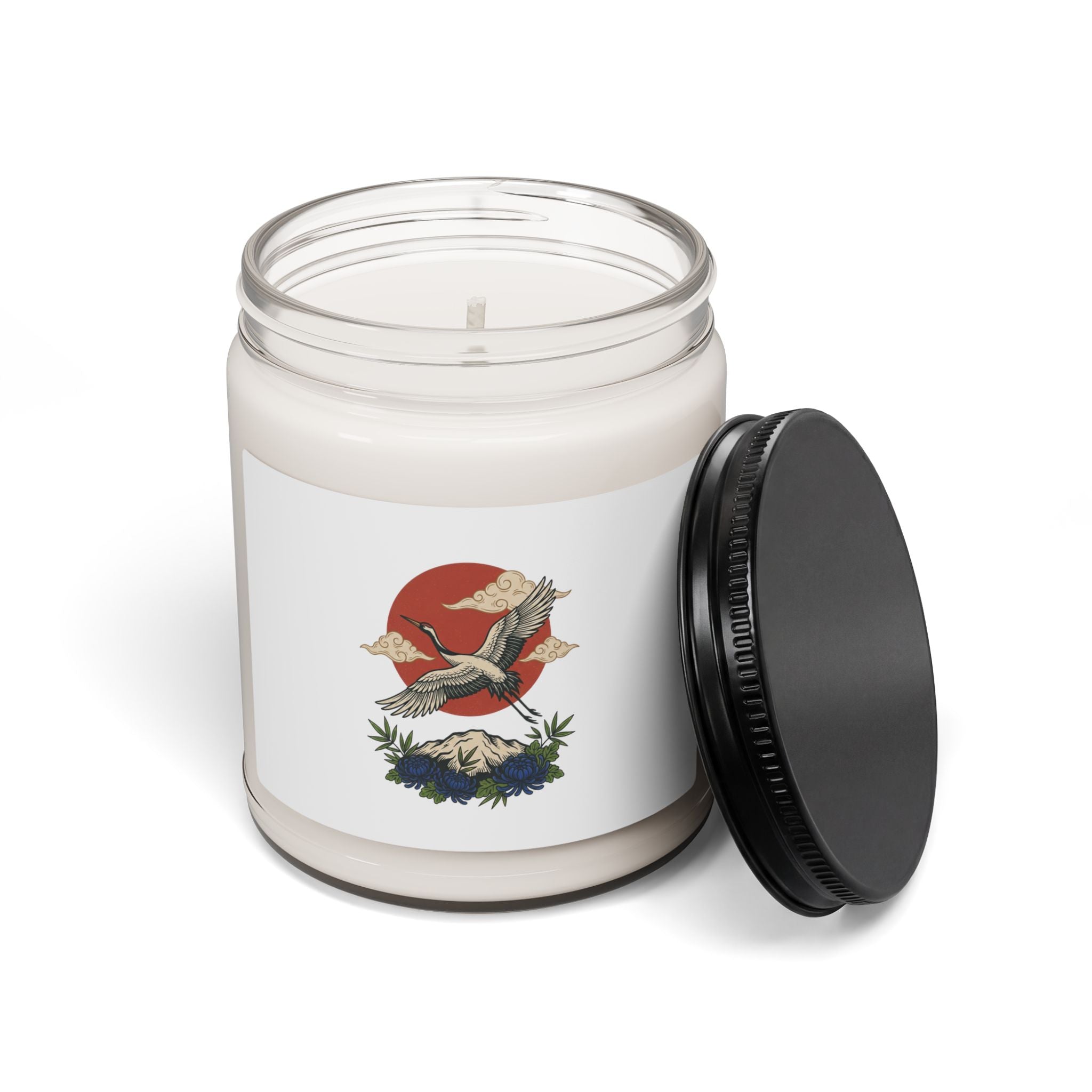 Swallow & Mountain Tattoo Candle, Soy Jar Candle | Traditional Flash Floral