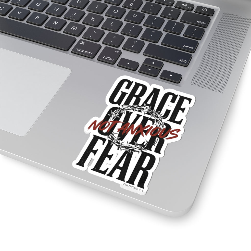 Grace Not Anxious Sticker | Christian Streetwear, Scripture Philippians 4:6, Thorn Crown Graphic