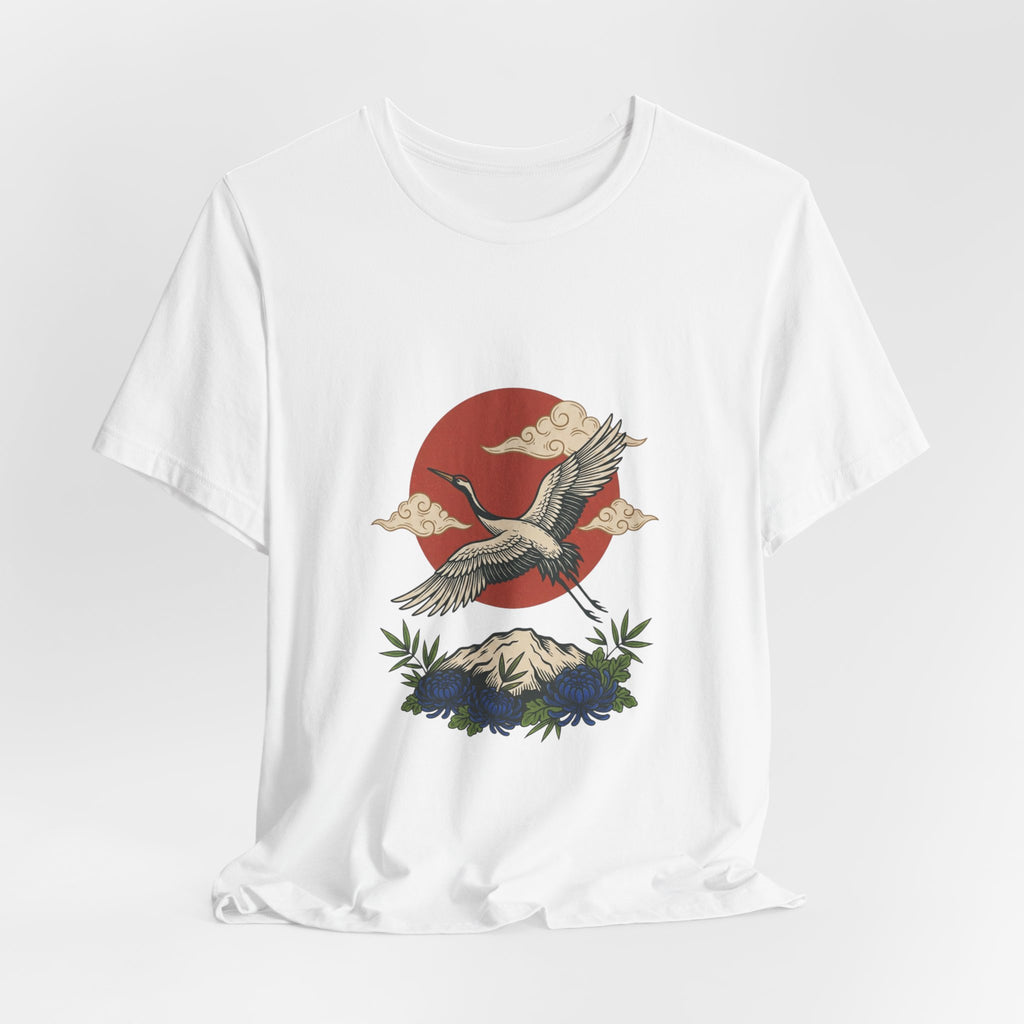 Crane Over Mount Fuji T-Shirt | Traditional Tattoo-Inspired, Japanese Flash