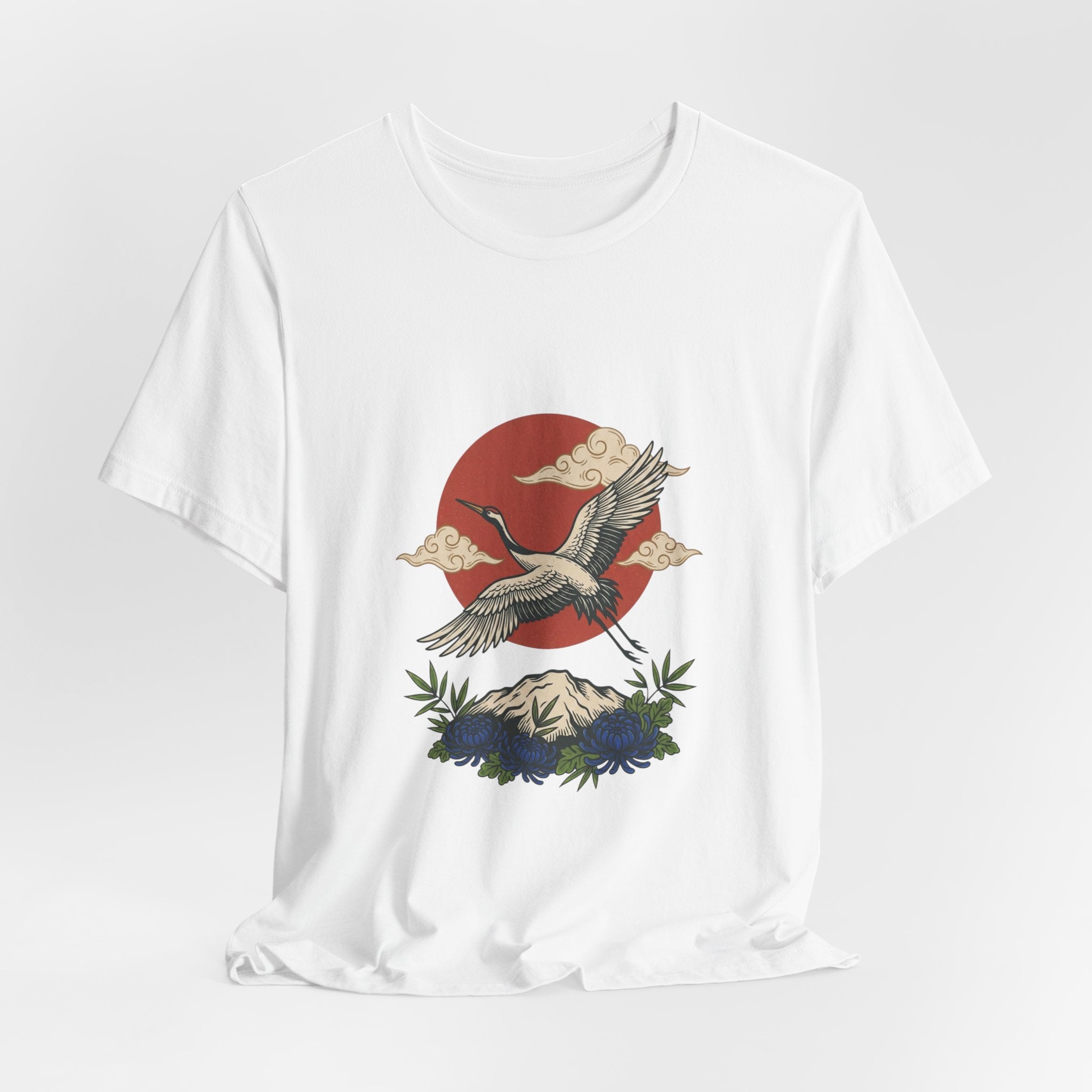Crane Over Mount Fuji T-Shirt | Traditional Tattoo-Inspired, Japanese Flash