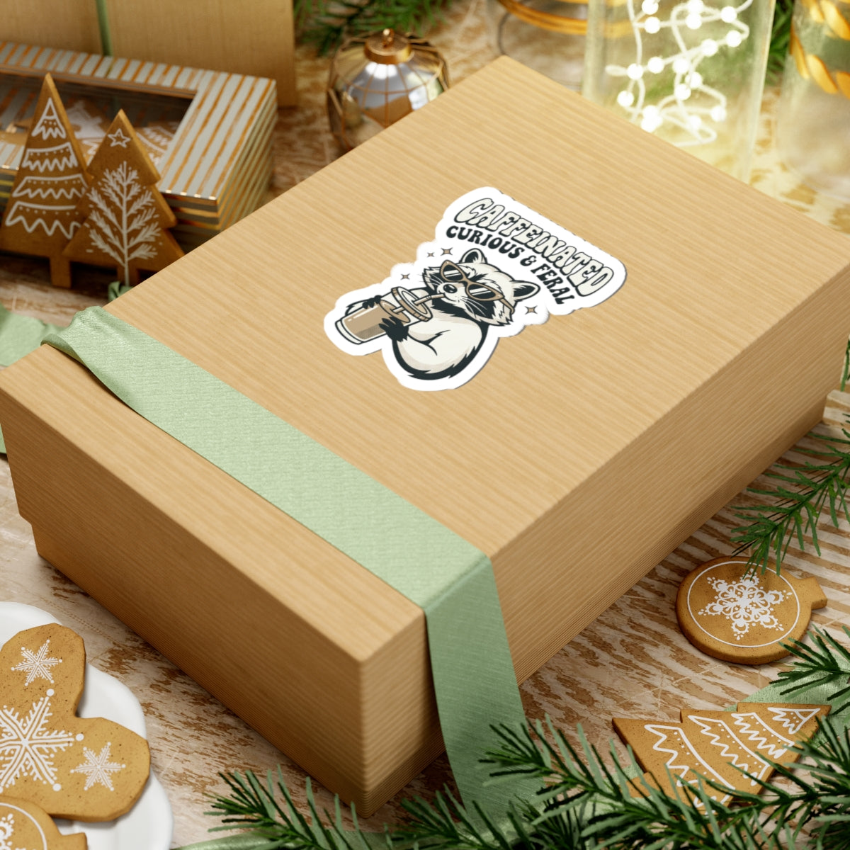 Caffeinated Curious & Feral Raccoon Sticker | Feral Raccoon Aesthetic, Celestial Wilderness