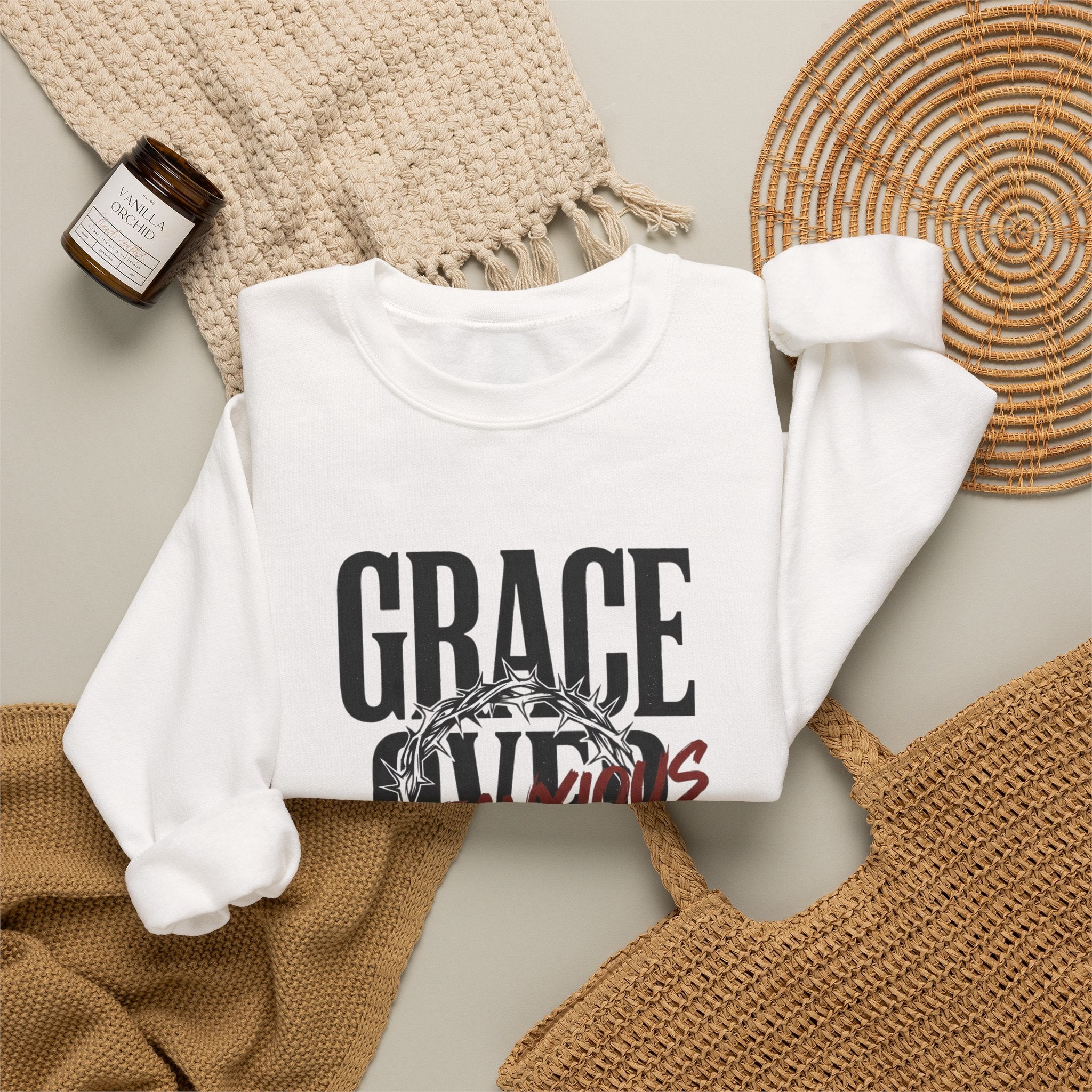 Grace Over Fear Sweatshirt | Christian Streetwear, Scripture Crown of Thorns